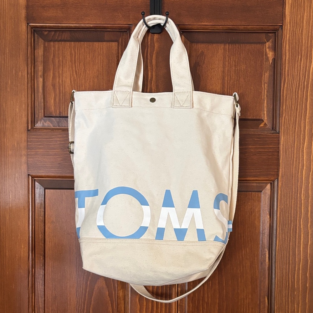 TOMS Natural Canvas Tote with Blue Logo